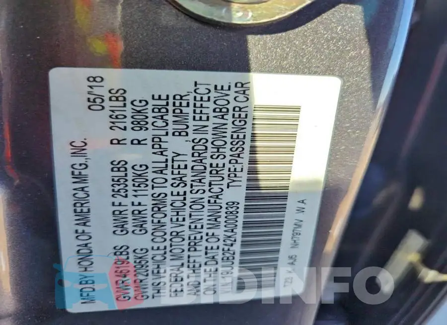 19UUB2F42KA000839 Photo# 12