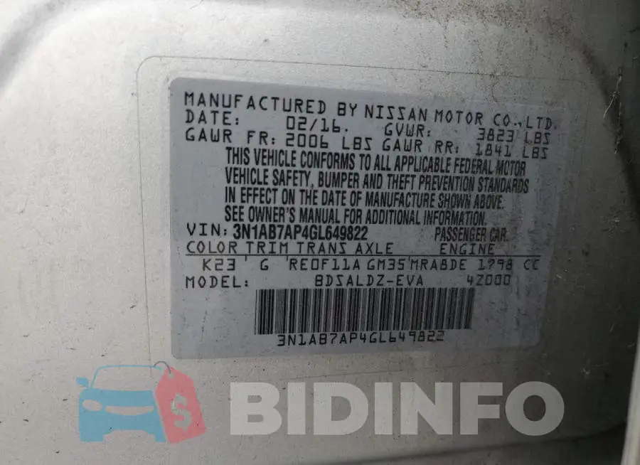 3N1AB7AP4GL649822 Photo# 12