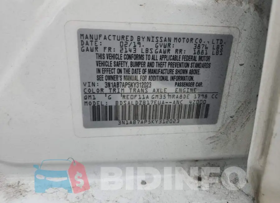 3N1AB7AP5KY312023 Photo# 12