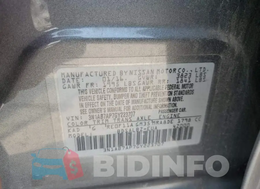3N1AB7AP7GY223707 Photo# 12