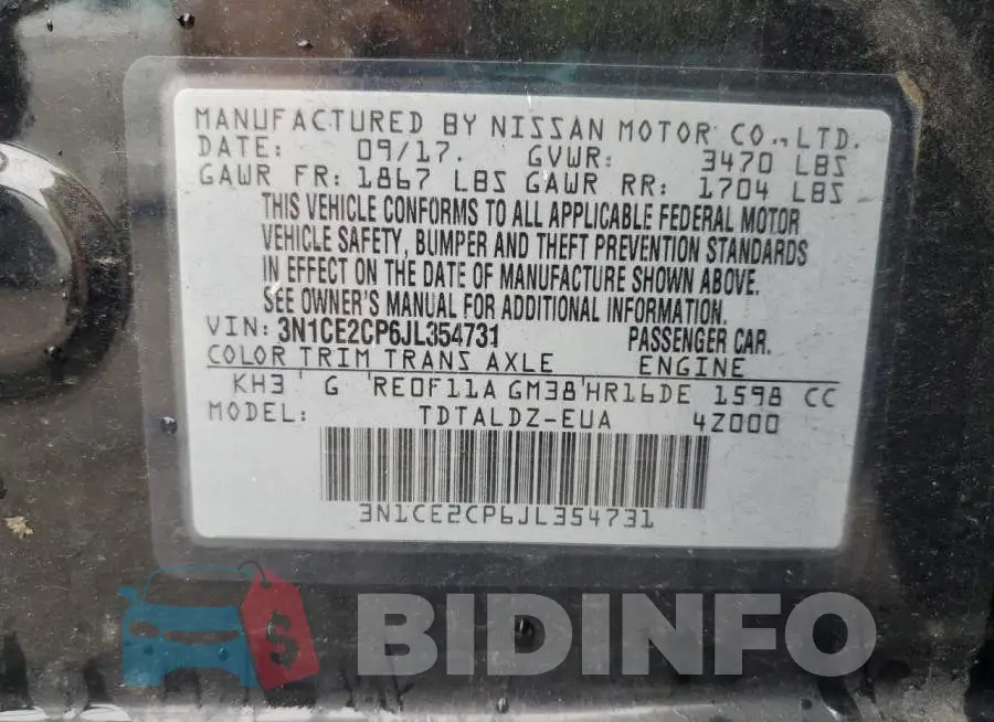 3N1CE2CP6JL354731 Photo# 12