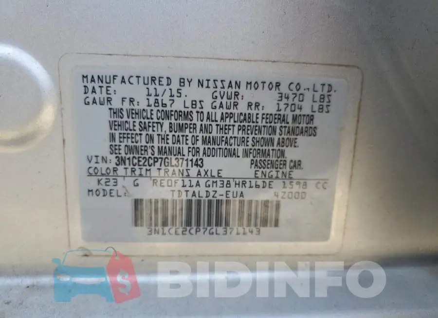 3N1CE2CP7GL371143 Photo# 12