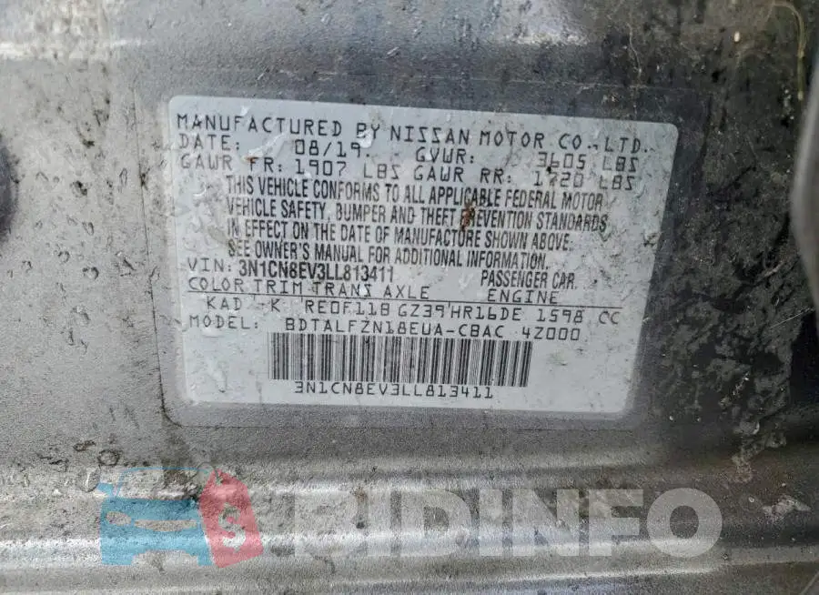 3N1CN8EV3LL813411 Photo# 12