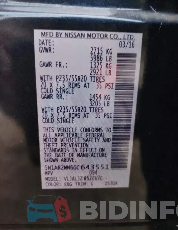 5N1AR2MN6GC643551 Photo# 13