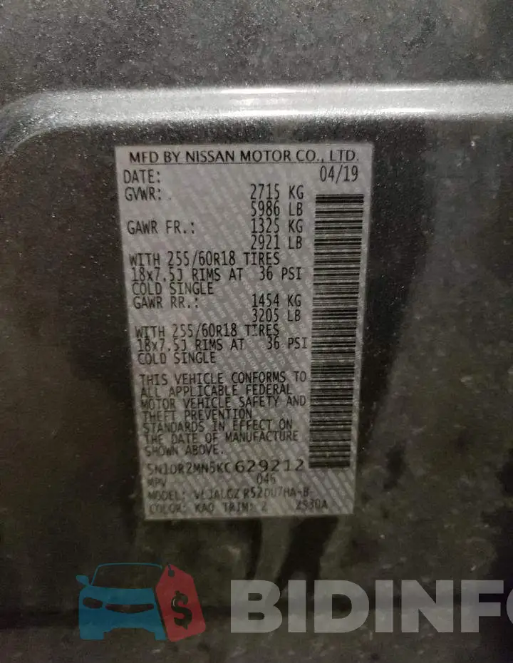 5N1DR2MN5KC629212 Photo# 13
