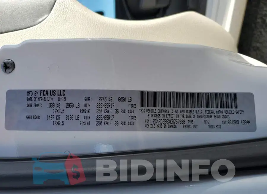 2C4RDGBGXKR757088 Photo# 13
