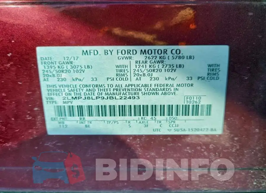 2LMPJ8LP9JBL22493 Photo# 13