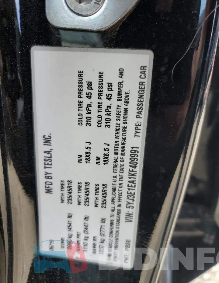 5YJ3E1EA1KF409991 Photo# 13