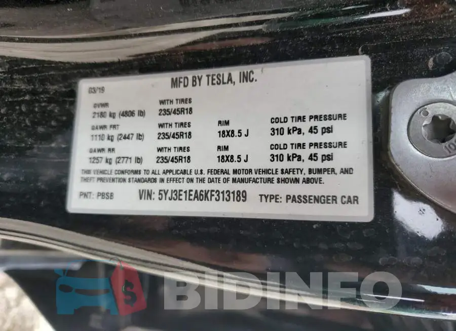 5YJ3E1EA6KF313189 Photo# 12