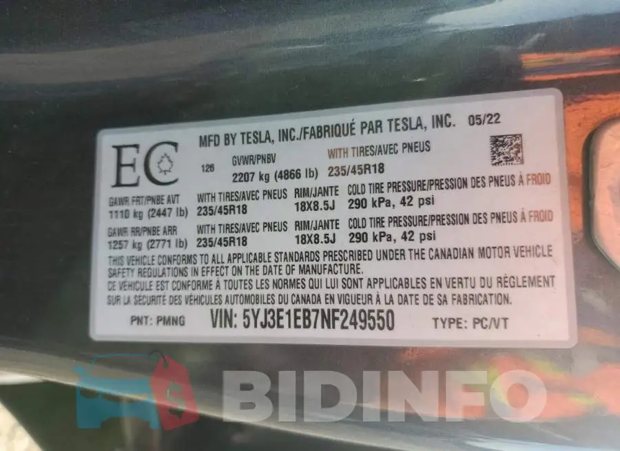 5YJ3E1EB7NF249550 Photo# 12