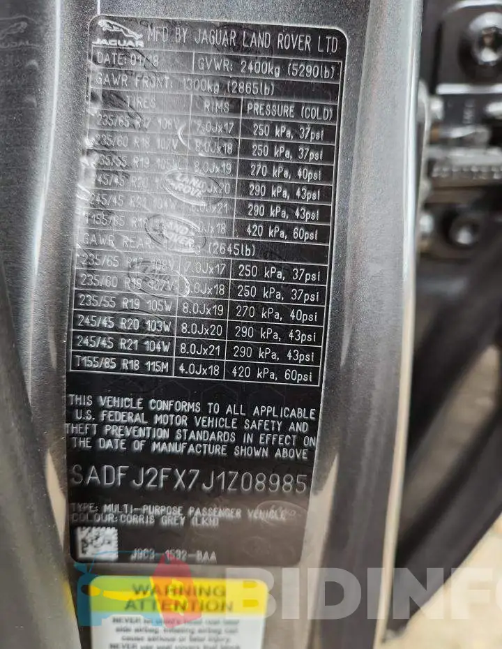 SADFJ2FX7J1Z08985 Photo# 13
