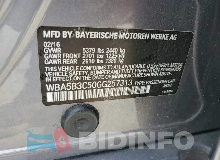 WBA5B3C50GG257313 Photo# 12