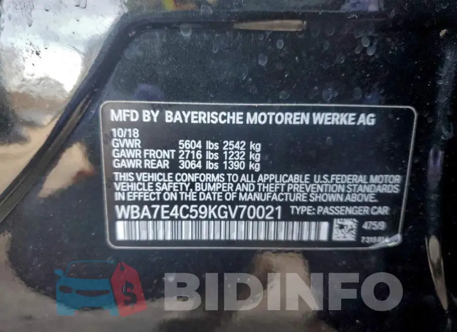 WBA7E4C59KGV70021 Photo# 12