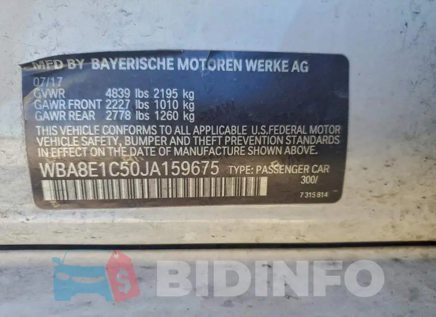 WBA8E1C50JA159675 Photo# 12