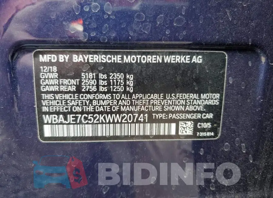 WBAJE7C52KWW20741 Photo# 12
