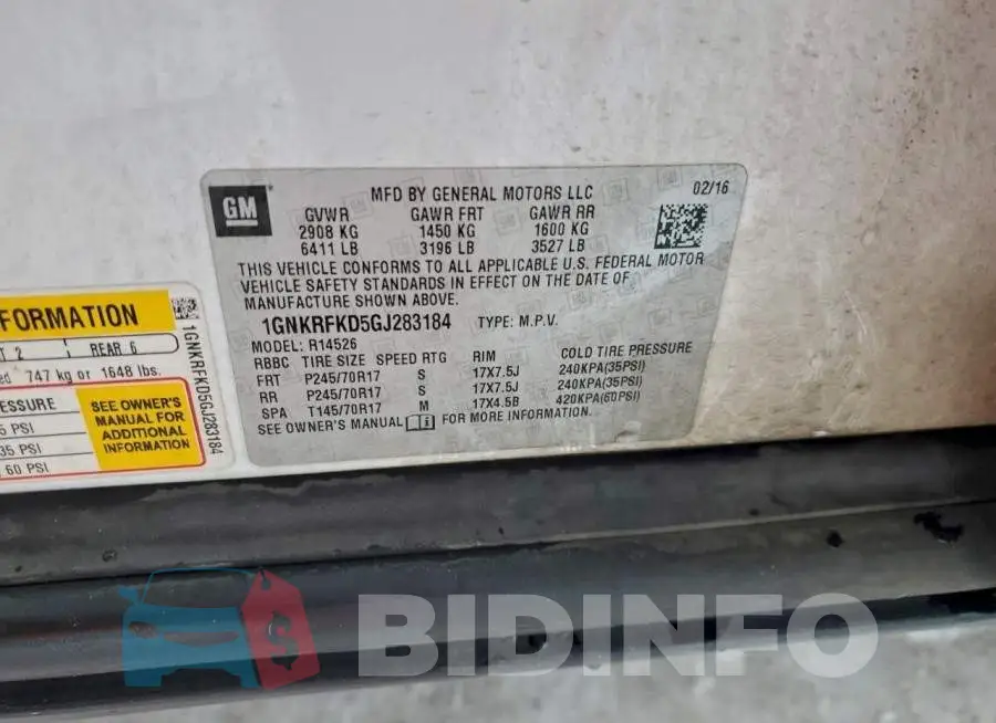 1GNKRFKD5GJ283184 Photo# 13