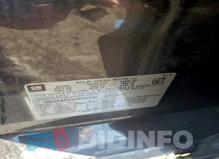 1GNSKBKC1GR327249 Photo# 13
