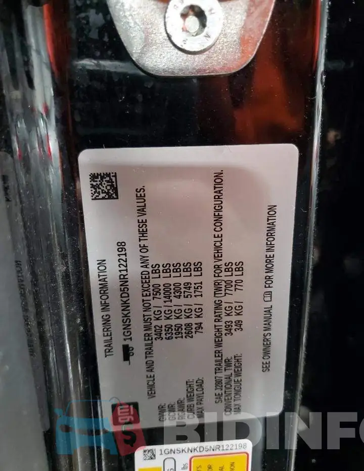1GNSKNKD5NR122198 Photo# 14
