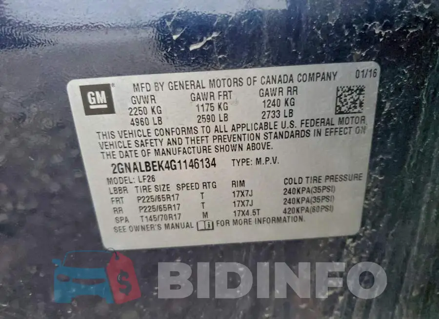 2GNALBEK4G1146134 Photo# 13