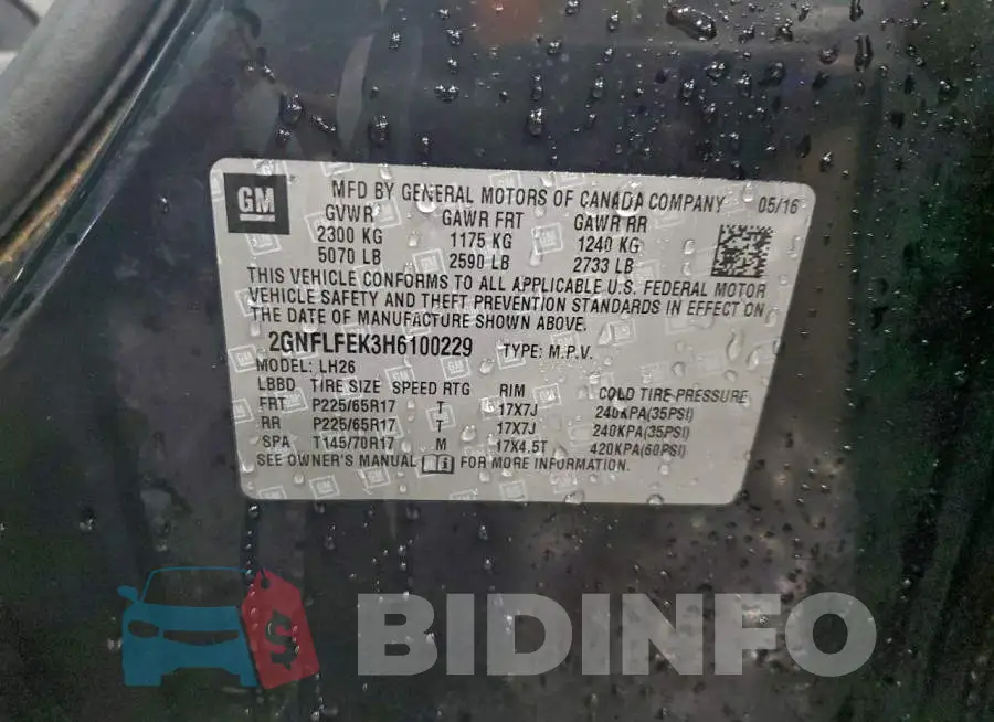 2GNFLFEK3H6100229 Photo# 13