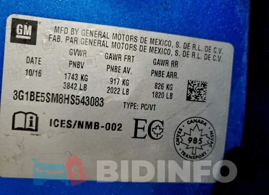 3G1BE5SM8HS543083 Photo# 12