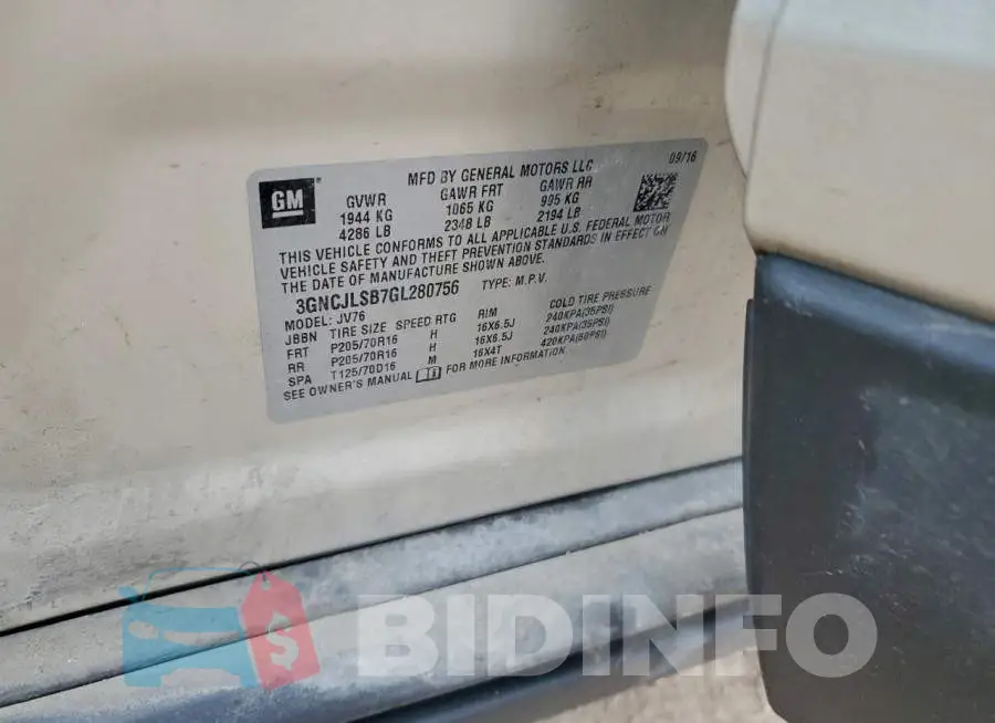 3GNCJLSB7GL280756 Photo# 13