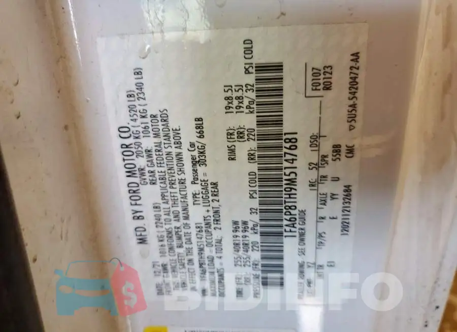 1FA6P8TH9M5147681 Photo# 13