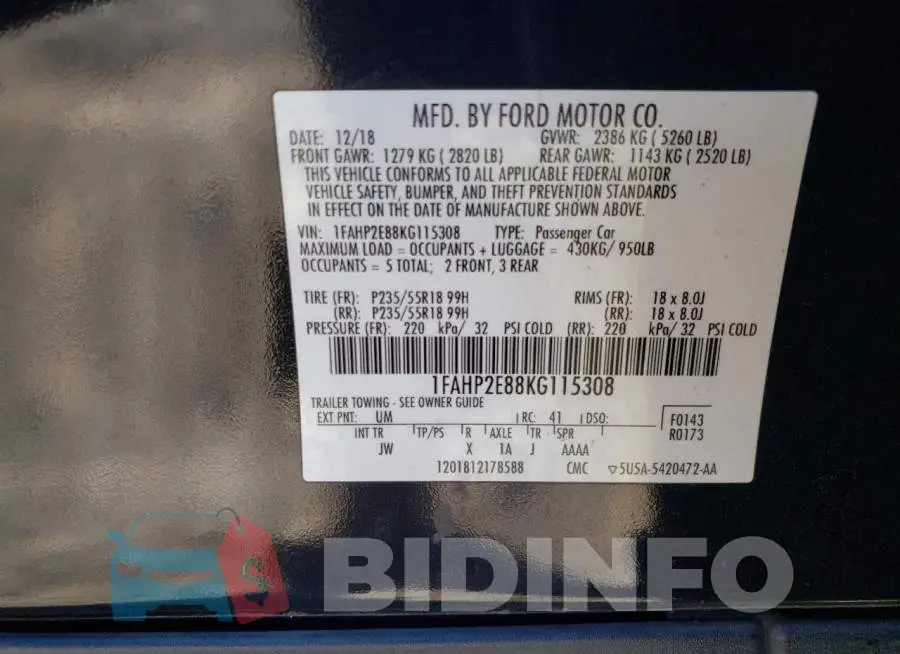 1FAHP2E88KG115308 Photo# 12