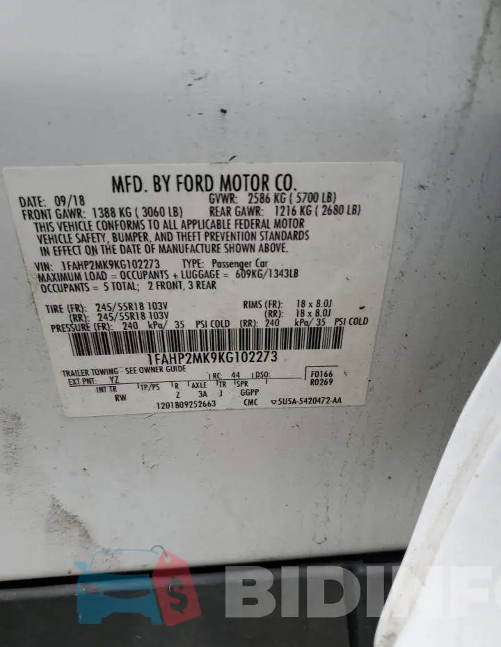 1FAHP2MK9KG102273 Photo# 13