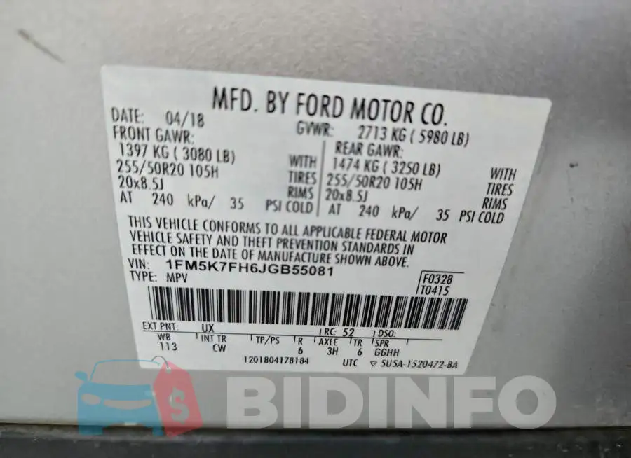 1FM5K7FH6JGB55081 Photo# 13