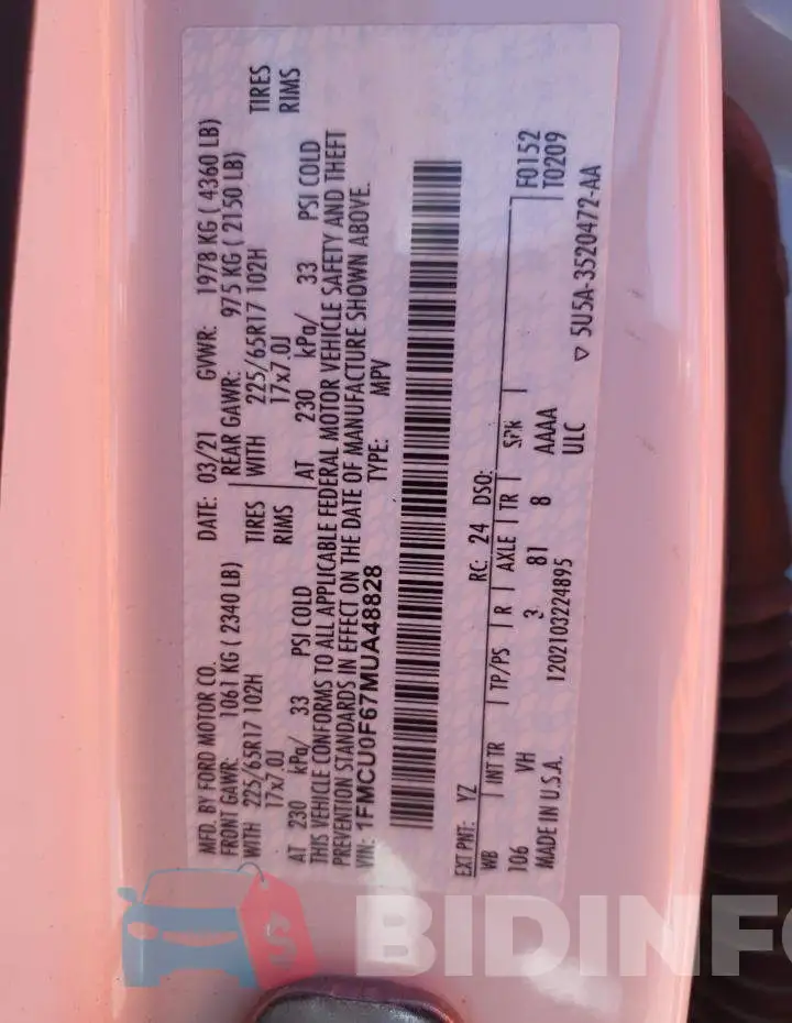 1FMCU0F67MUA48828 Photo# 13
