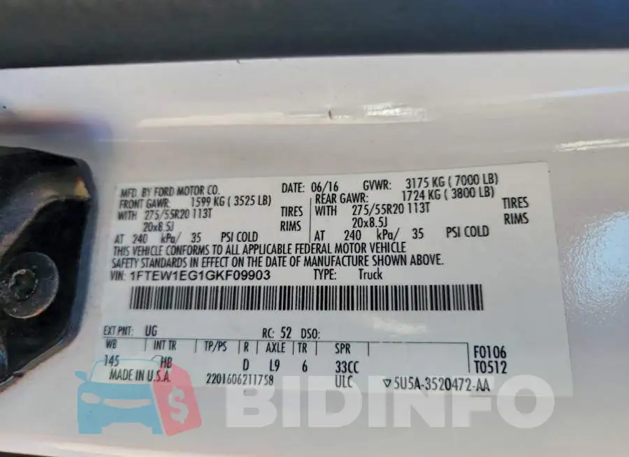 1FTEW1EG1GKF09903 Photo# 13