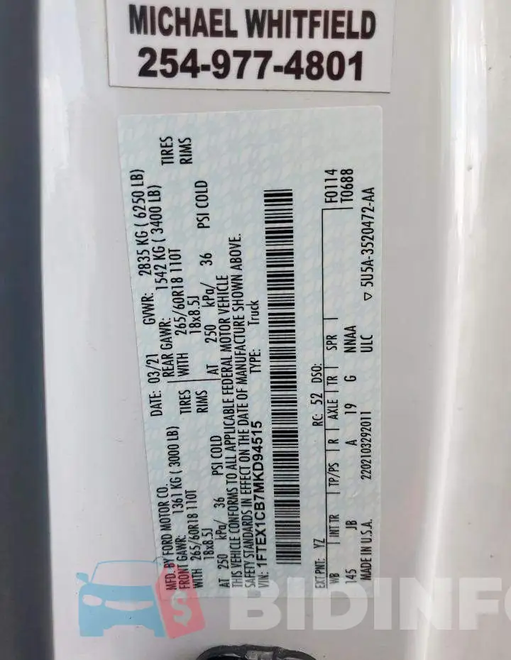 1FTEX1CB7MKD94515 Photo# 12