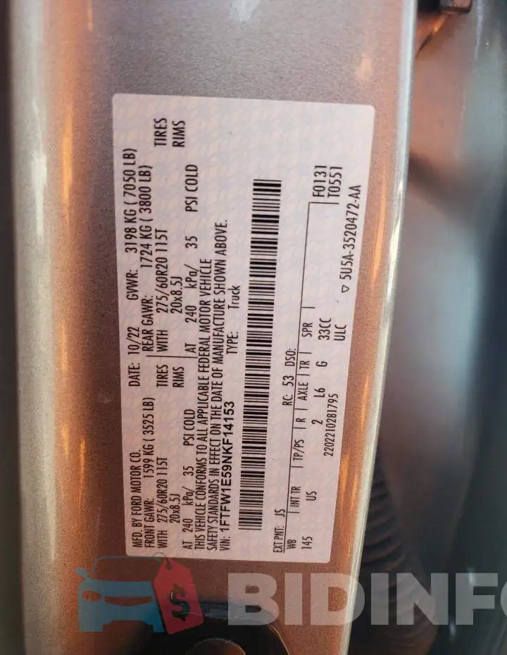 1FTFW1E59NKF14153 Photo# 12