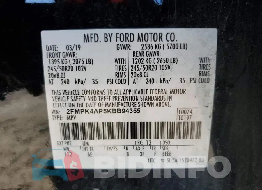 2FMPK4AP5KBB94355 Photo# 14
