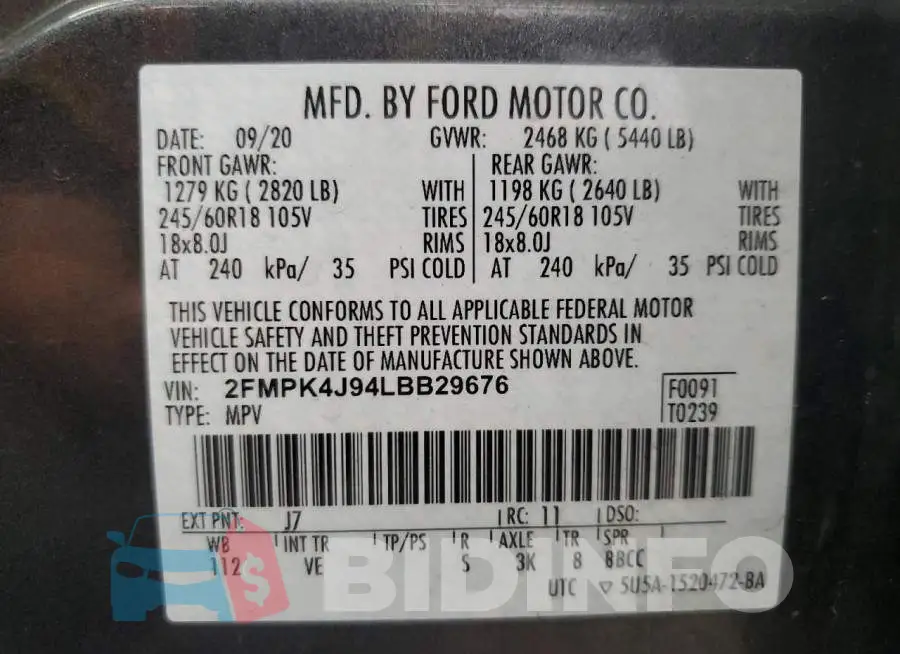 2FMPK4J94LBB29676 Photo# 13