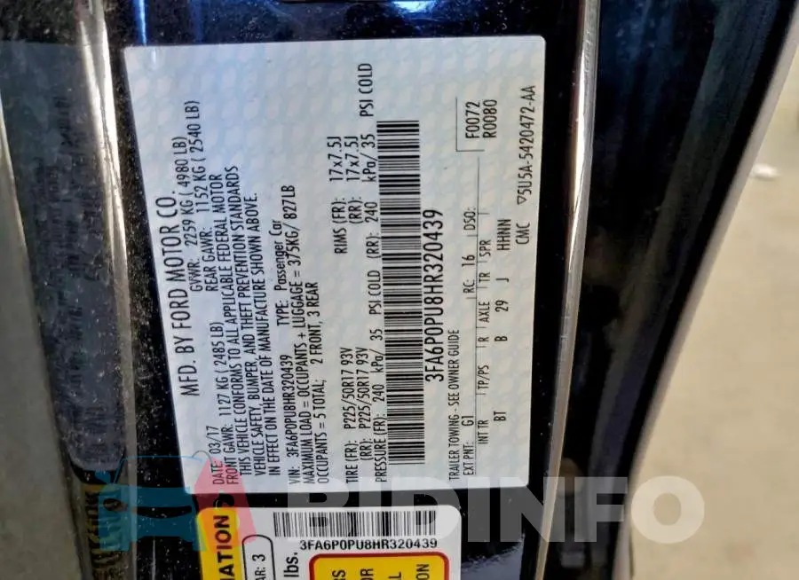 3FA6P0PU8HR320439 Photo# 12