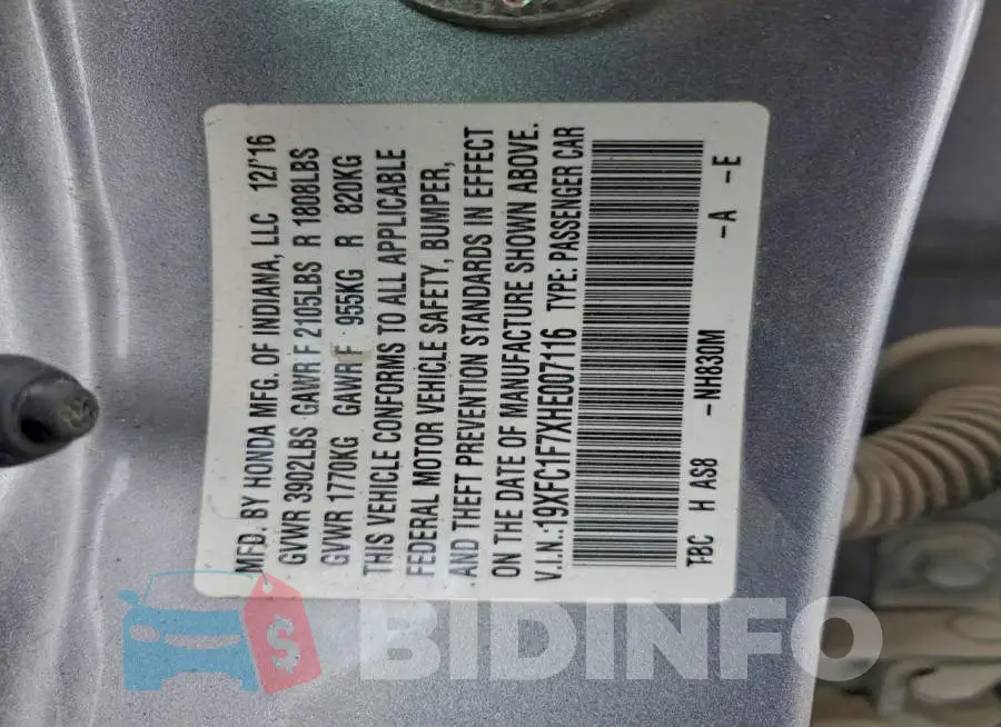 19XFC1F7XHE007116 Photo# 12