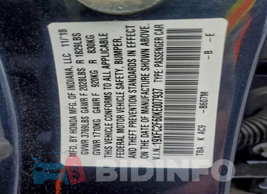 19XFC2F60KE007937 Photo# 12