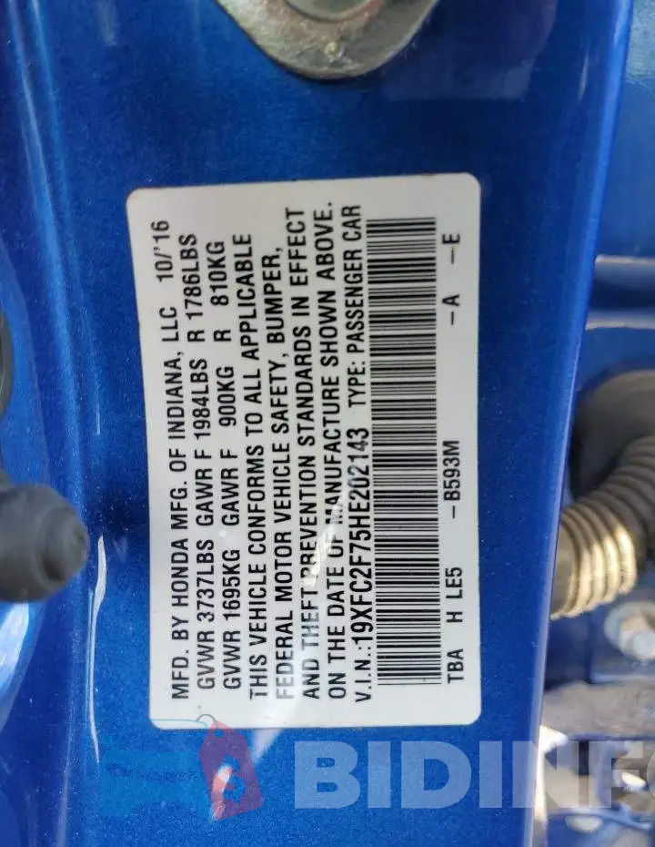 19XFC2F75HE202143 Photo# 12