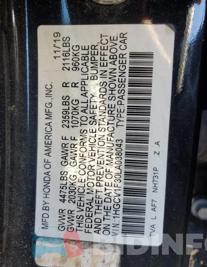 1HGCV1F30LA038043 Photo# 12