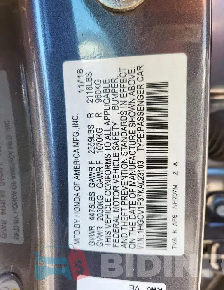 1HGCV1F37KA023103 Photo# 12