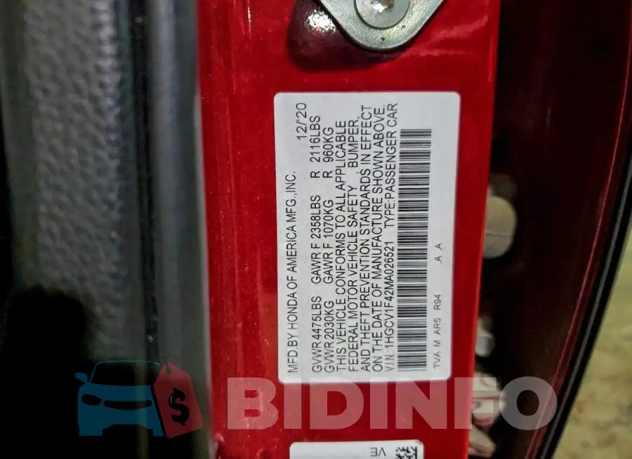 1HGCV1F42MA026521 Photo# 12
