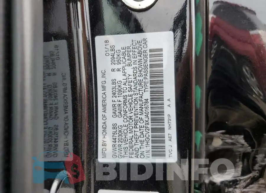 1HGCV2F9XJA016784 Photo# 12