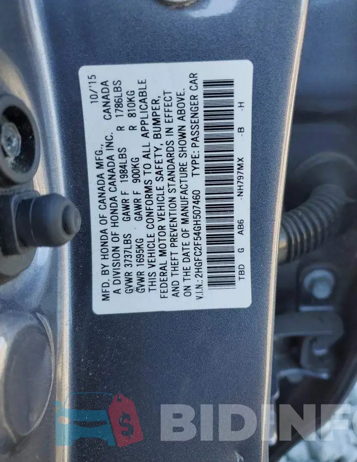 2HGFC2F54GH507460 Photo# 12