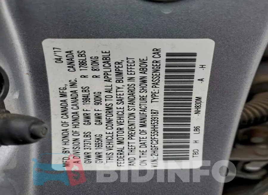 2HGFC2F55HH539187 Photo# 12