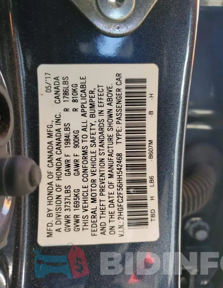 2HGFC2F56HH542468 Photo# 12