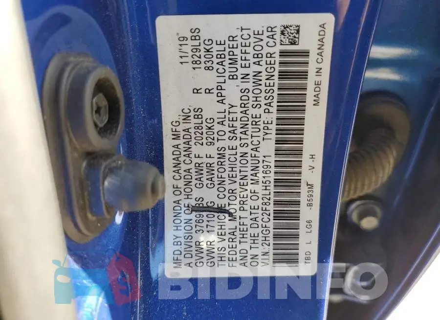 2HGFC2F82LH516971 Photo# 12