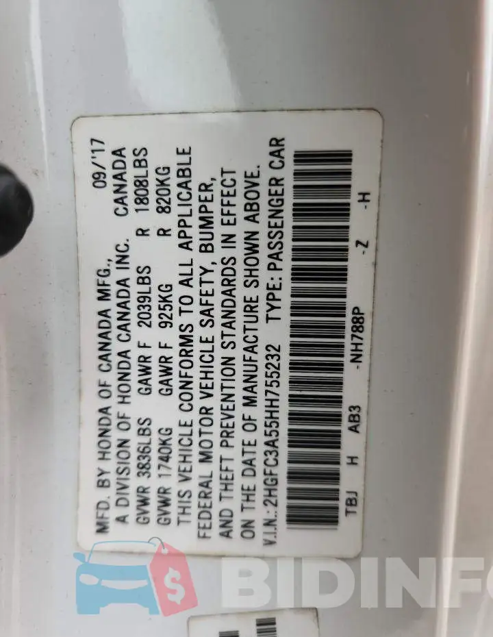 2HGFC3A55HH755232 Photo# 12
