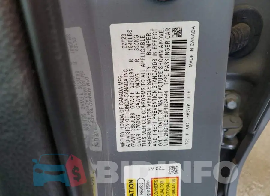 2HGFE2F50PH524444 Photo# 12